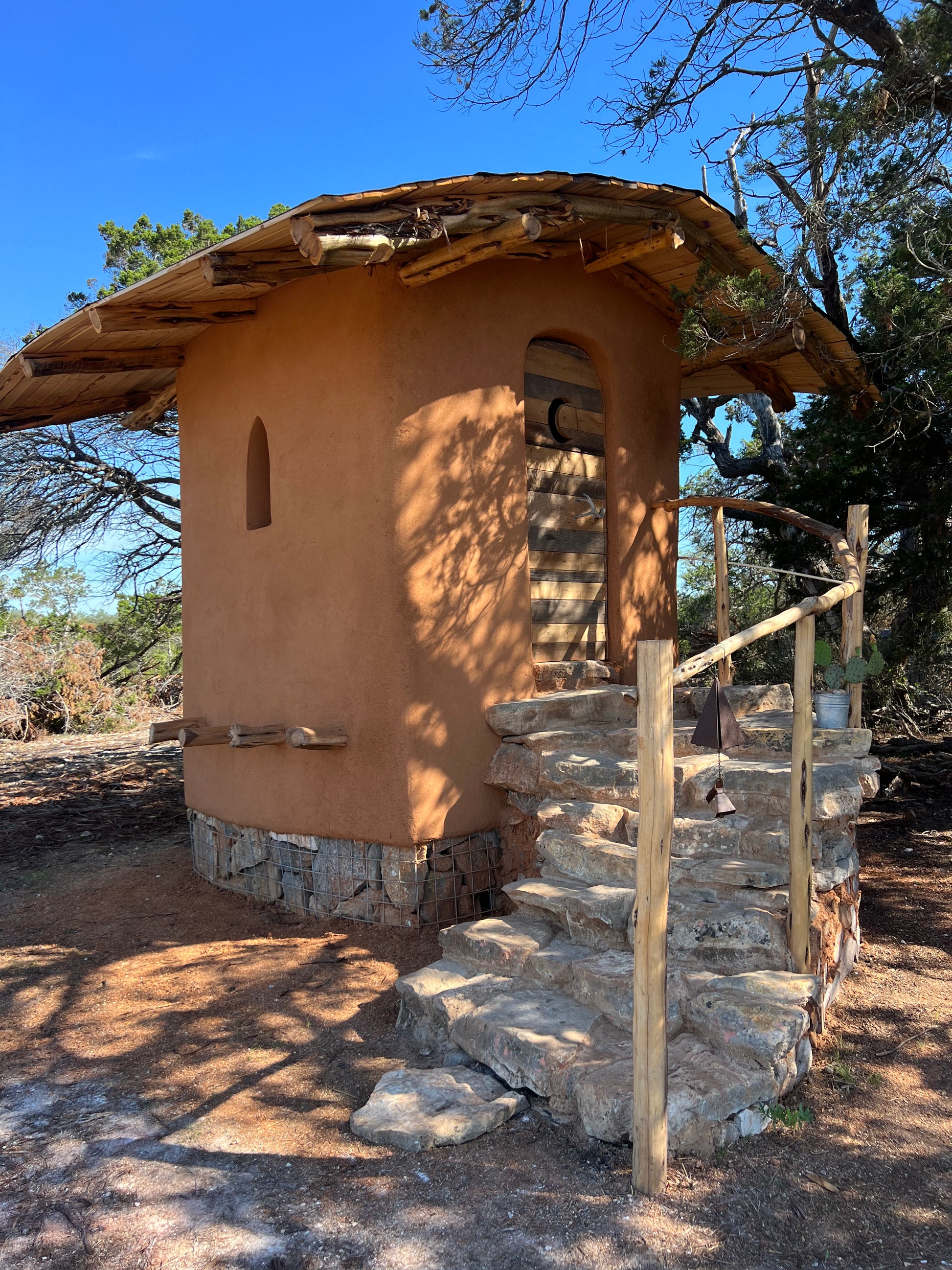 texas cob outhouse adobe off grid gabion cedar kerrville the realness preserve arielle crawford simon gonzalez