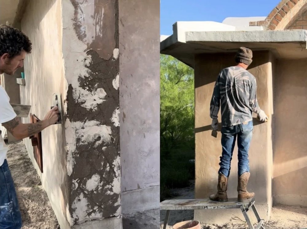 Patched section of an adobe wall, then floated out to an even finish